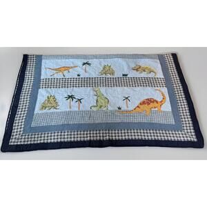 Pottery Barn Kids Twin Dinosaur Quilt Blue Denim Plaid Patchwork Rare